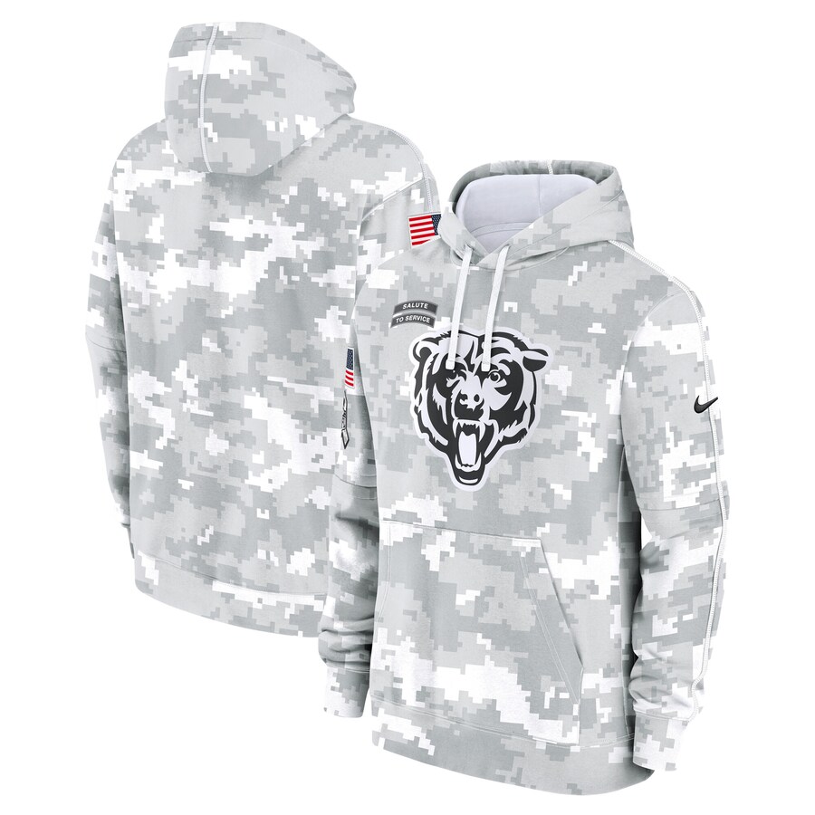 Men's Chicago Bears Nike Arctic Camo 2024 Salute to Service Club Fleece Pullover Hoodie - ujerseystore