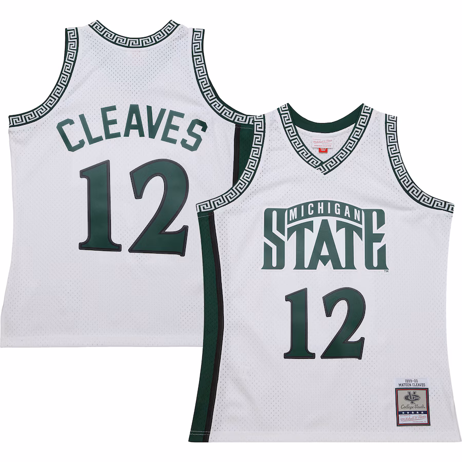 Men's Mitchell & Ness Mateen Cleaves White Michigan State Spartans 125th Basketball Anniversary 1999 Throwback Fashion Jersey - ujerseystore