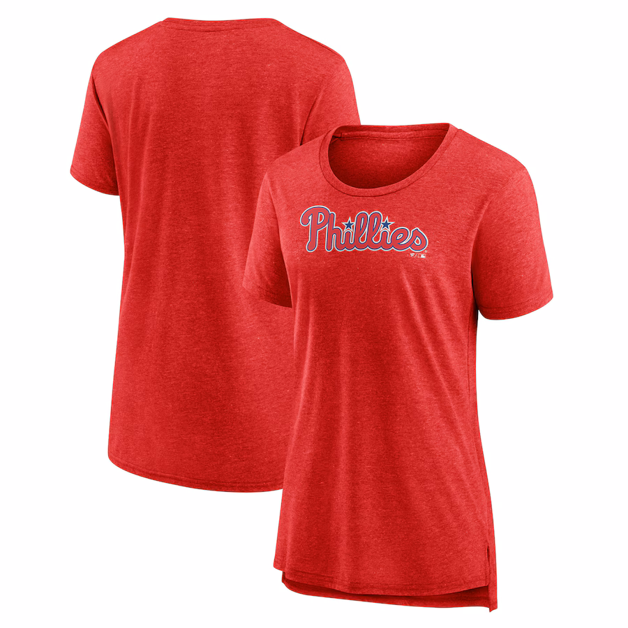 Women's Philadelphia Phillies Heather Red Official Wordmark Tri-Blend T-Shirt - ujerseystore