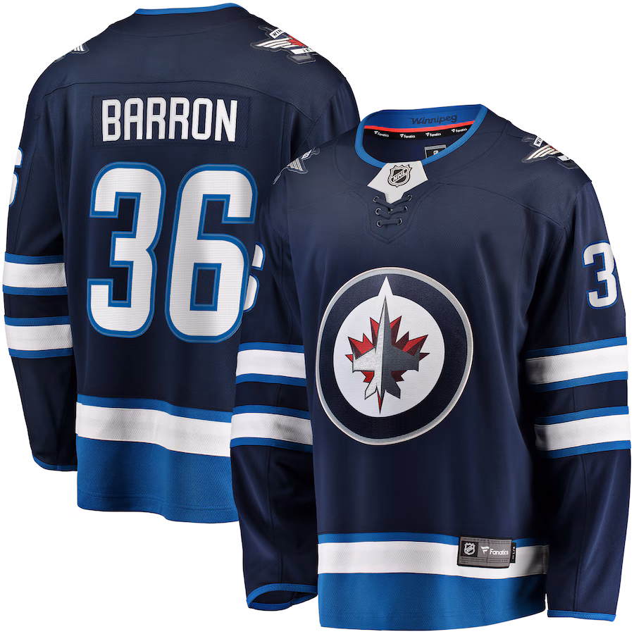Men's Winnipeg Jets Morgan Barron Fanatics Navy Home Premier Breakaway Player Jersey - ujerseystore