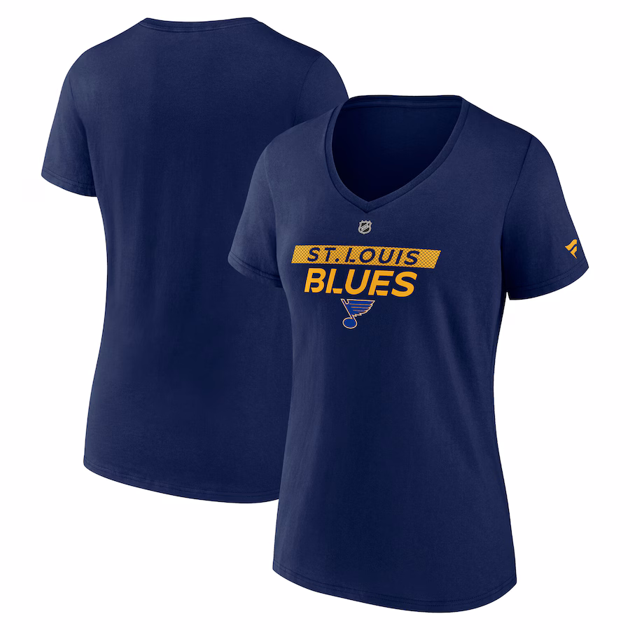Women's St. Louis Blues Fanatics Navy Authentic Pro Core Primary V-Neck T-Shirt - ujerseystore
