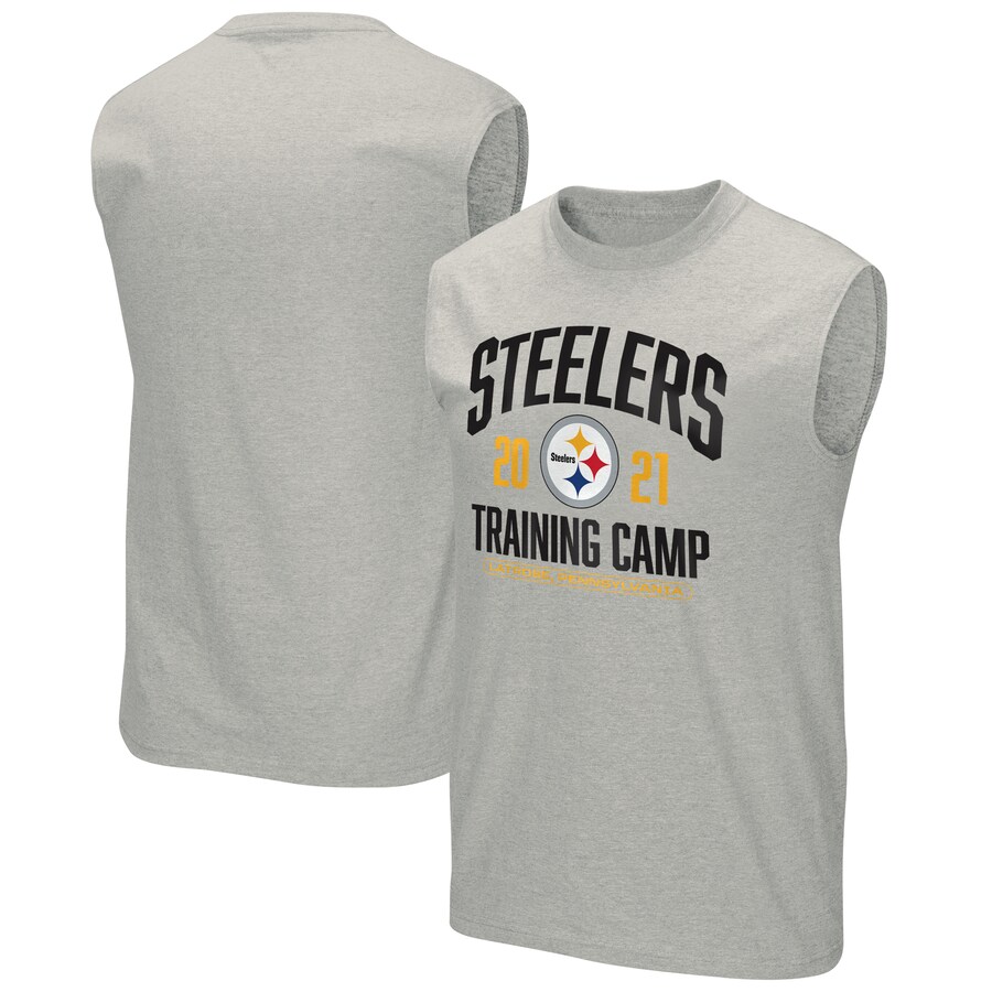 Men's Pittsburgh Steelers Fanatics Heather Gray 2021 Training Camp Shooter Sleeveless T-Shirt - ujerseystore