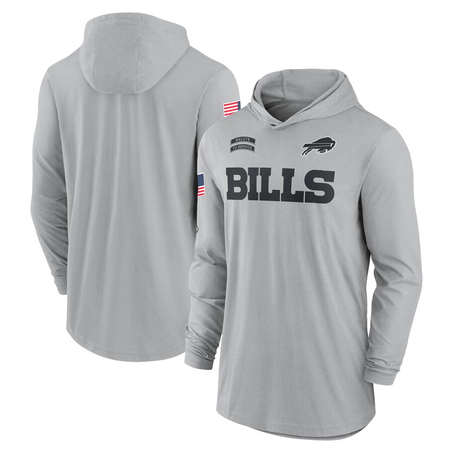 Men's Buffalo Bills Nike Gray 2024 Salute to Service Lightweight Performance Long Sleeve Hooded T-Shirt - ujerseystore