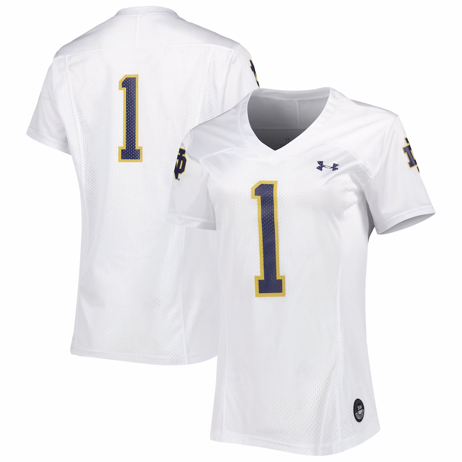#1 Notre Dame Fighting Irish Under Armour Women's Replica Football Jersey - White - ujerseystore