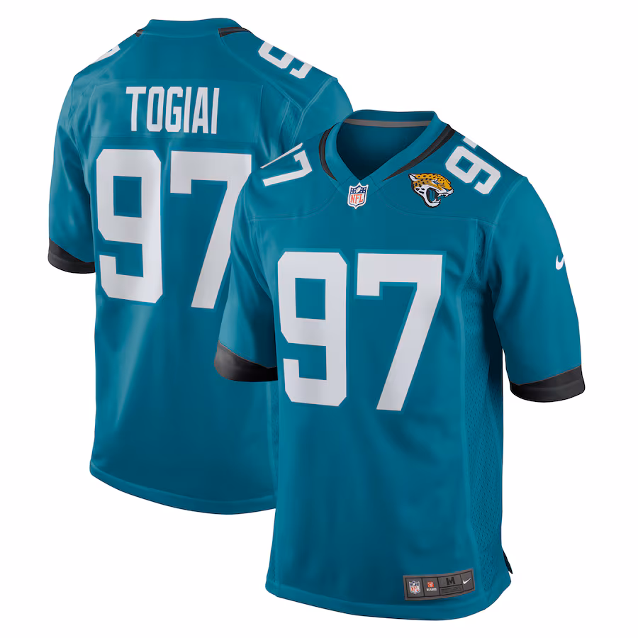 Men's Jacksonville Jaguars Tommy Togiai Nike  Teal Team Game Jersey - ujerseystore