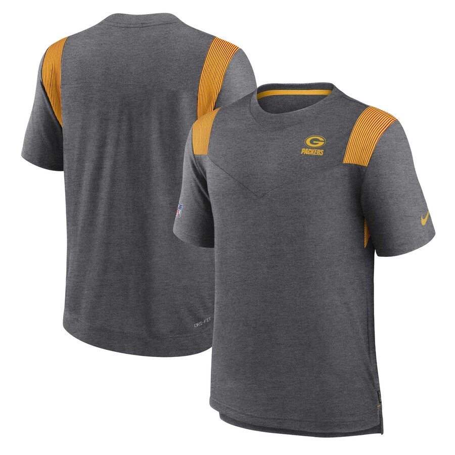 Men's Green Bay Packers Nike Heather Charcoal Sideline Tonal Logo Performance Player T-Shirt - ujerseystore
