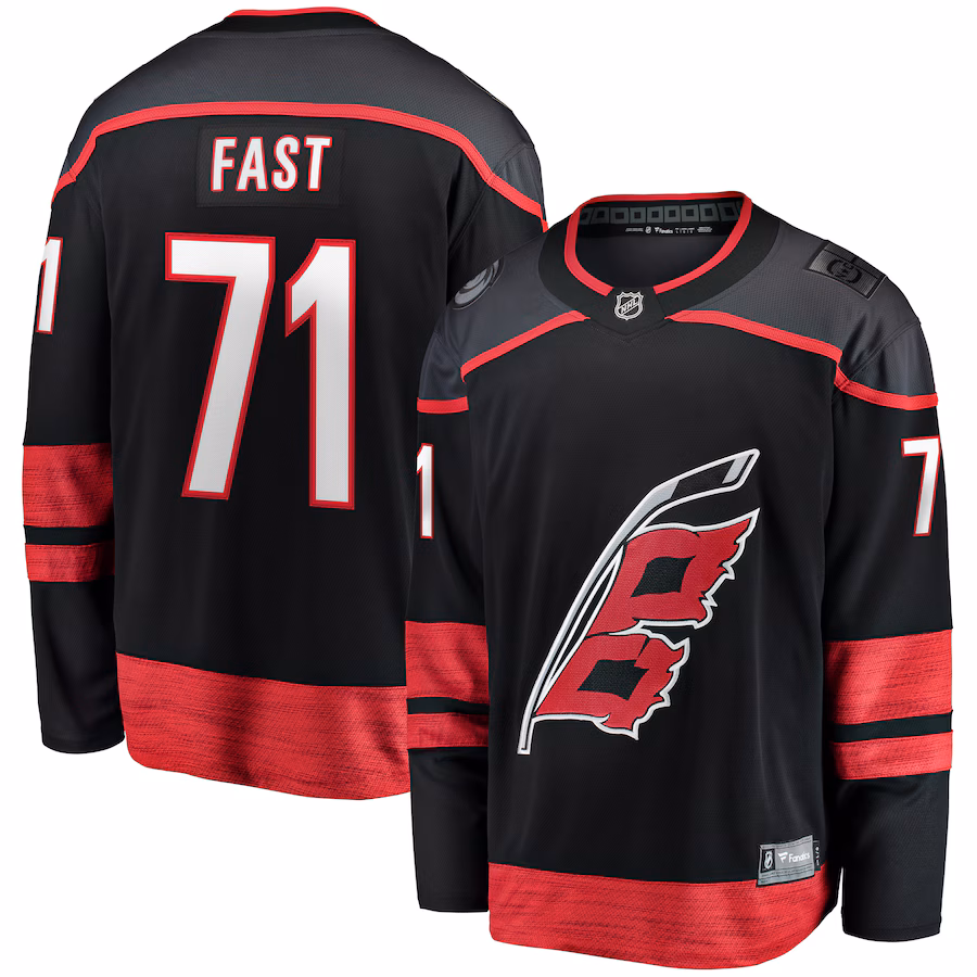 Men's Carolina Hurricanes Jesper Fast Fanatics Black Home Breakaway Jersey - ujerseystore