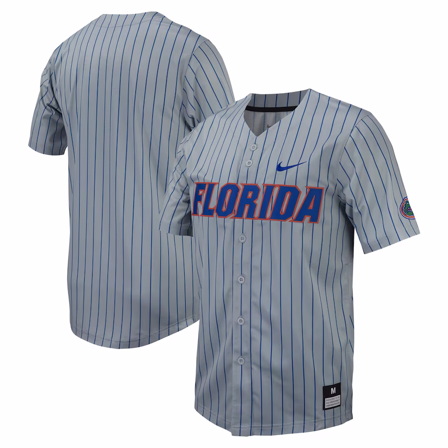 Florida Gators Nike Pinstripe Replica Full-Button Baseball Jersey - Gray - ujerseystore