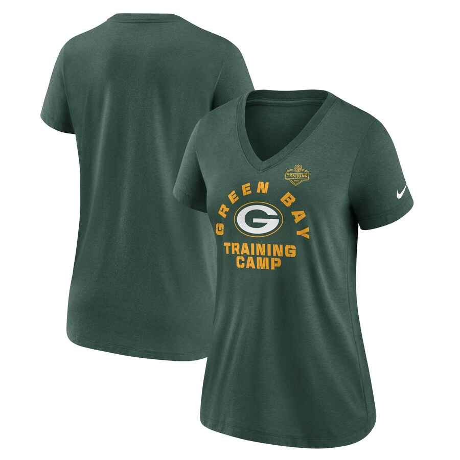 Women's Green Bay Packers  Nike Green 2022 Training Camp Tri-Blend V-Neck T-Shirt - ujerseystore
