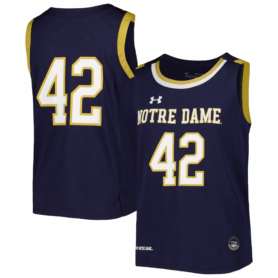 #42 Notre Dame Fighting Irish Under Armour Youth Replica Team Basketball Jersey - Navy - ujerseystore
