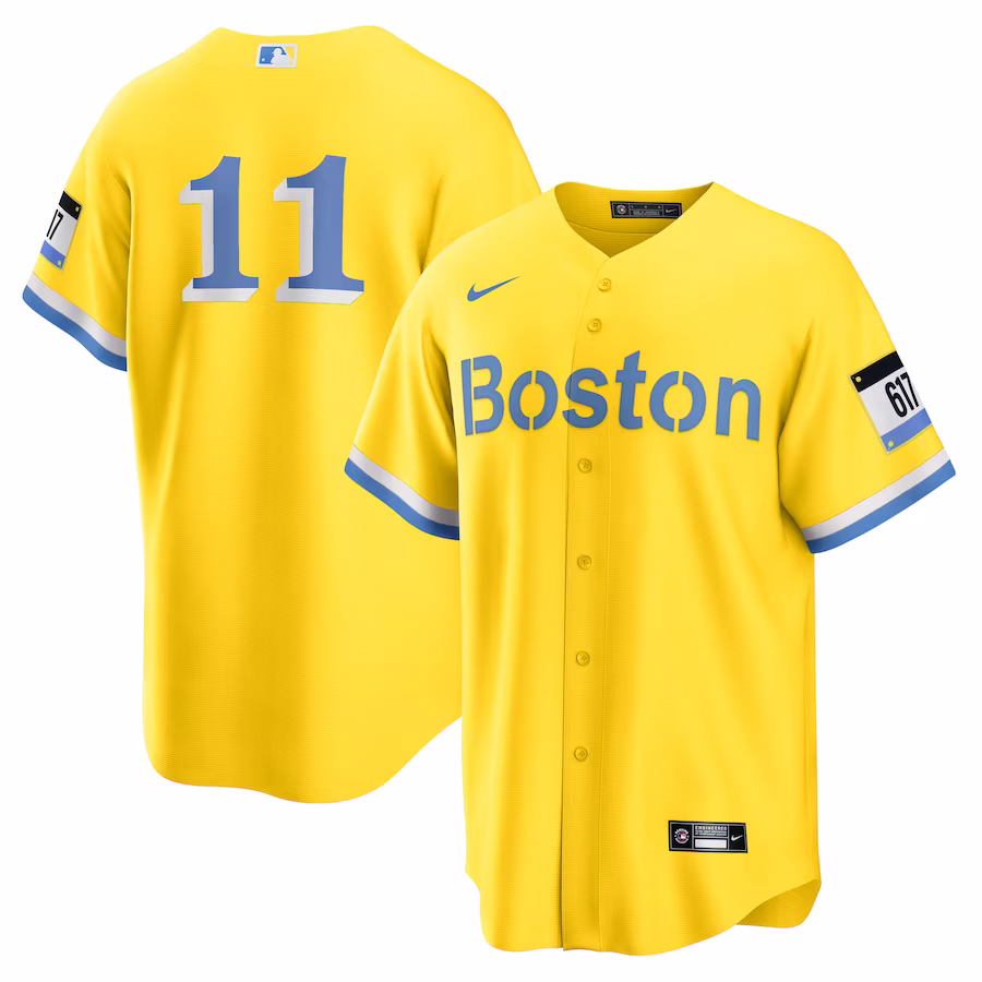 Men's Boston Red Sox Rafael Devers Nike Gold/Light Blue City Connect Replica Player Jersey - ujerseystore
