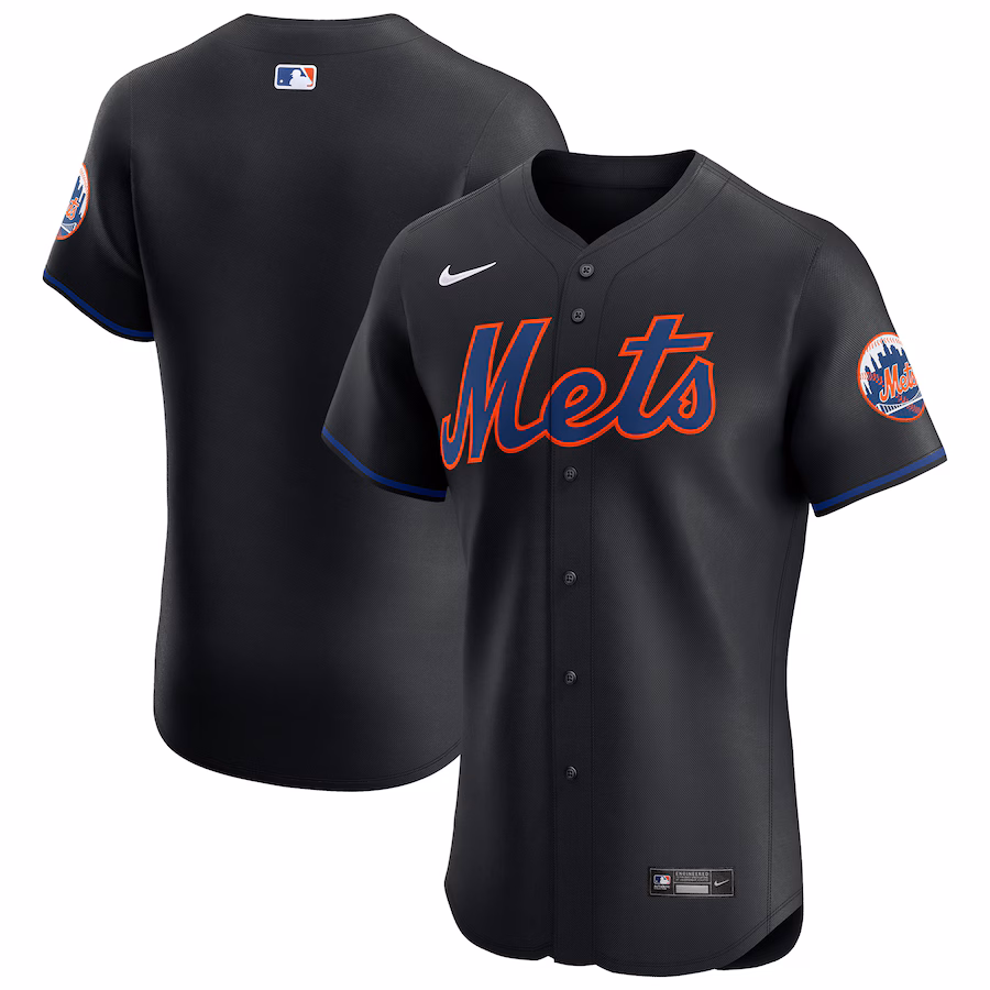 Men's New York Mets Nike Black Alternate Vapor Premier Elite Patch Jersey - ujerseystore