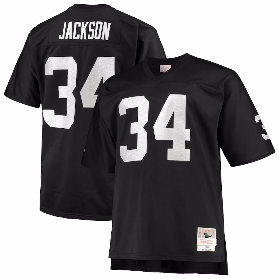 Men's Las Vegas Raiders Bo Jackson Mitchell & Ness Black Big & Tall 1988 Retired Player Replica Jersey - ujerseystore