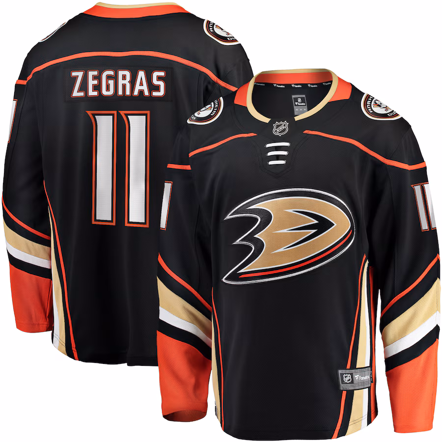 Men's Anaheim Ducks Trevor Zegras Fanatics Black Home Breakaway Player Jersey - ujerseystore