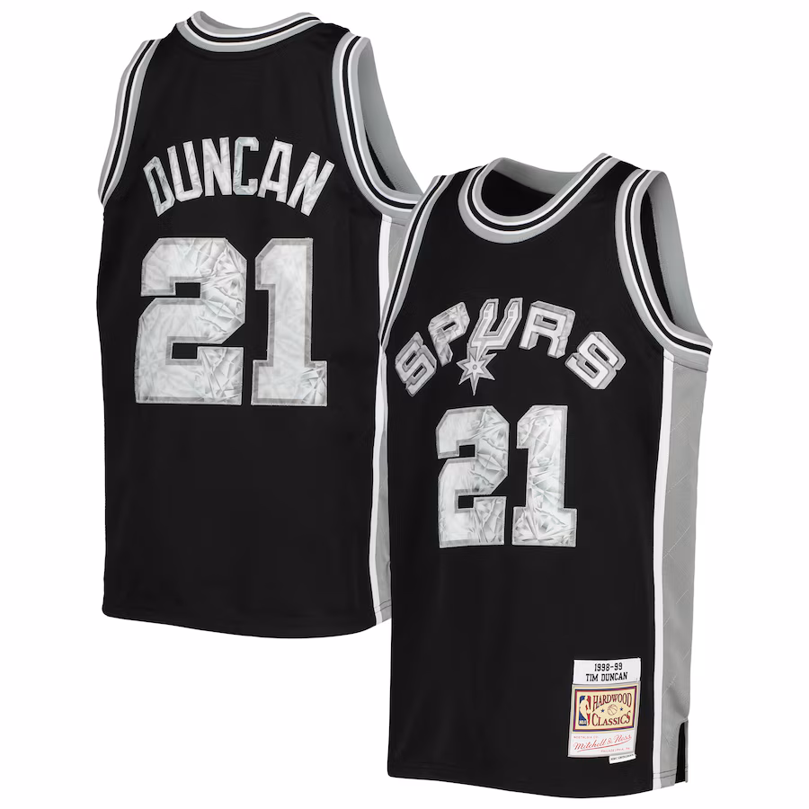 Youth San Antonio Spurs Tim Duncan Mitchell & Ness Black 1998/99 Hardwood Classics 75th Anniversary Diamond Jersey - ujerseystore