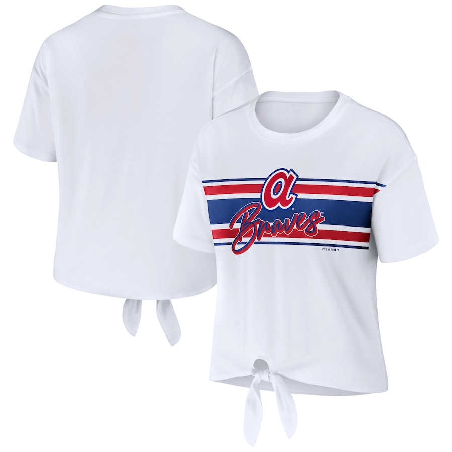 Women's Atlanta Braves WEAR by Erin Andrews White Tie-Front T-Shirt - ujerseystore