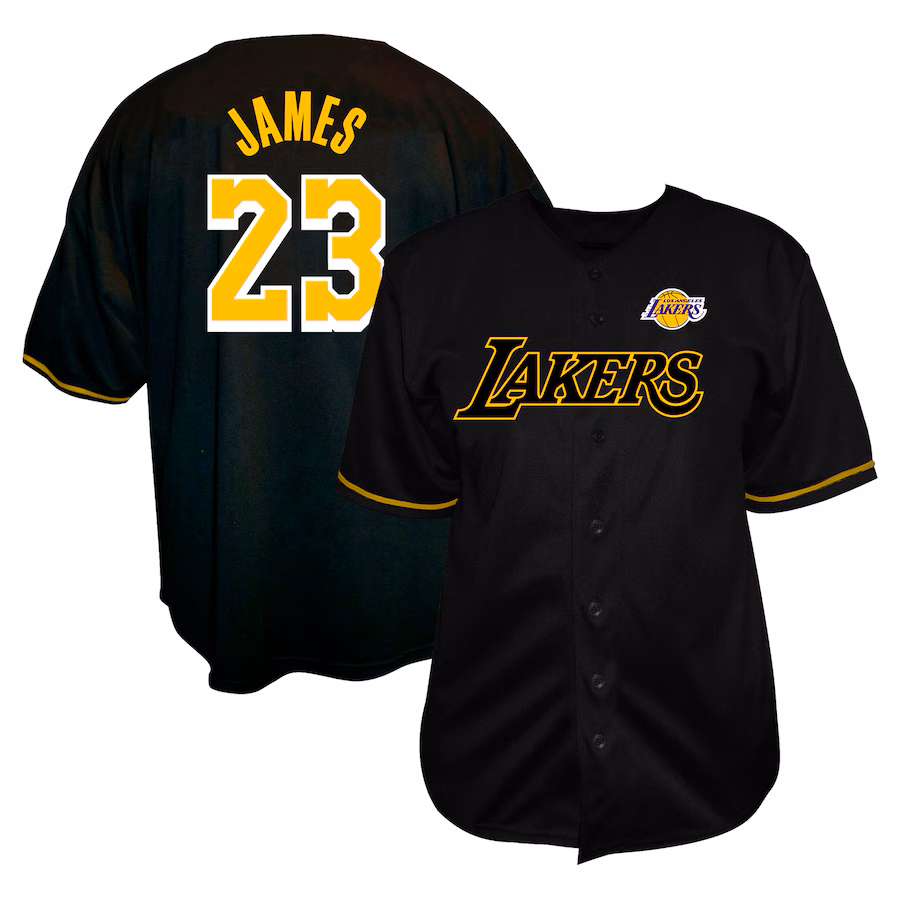 Men's Los Angeles Lakers LeBron James Profile Black Big & Tall Name & Number Button-Up Jersey - ujerseystore