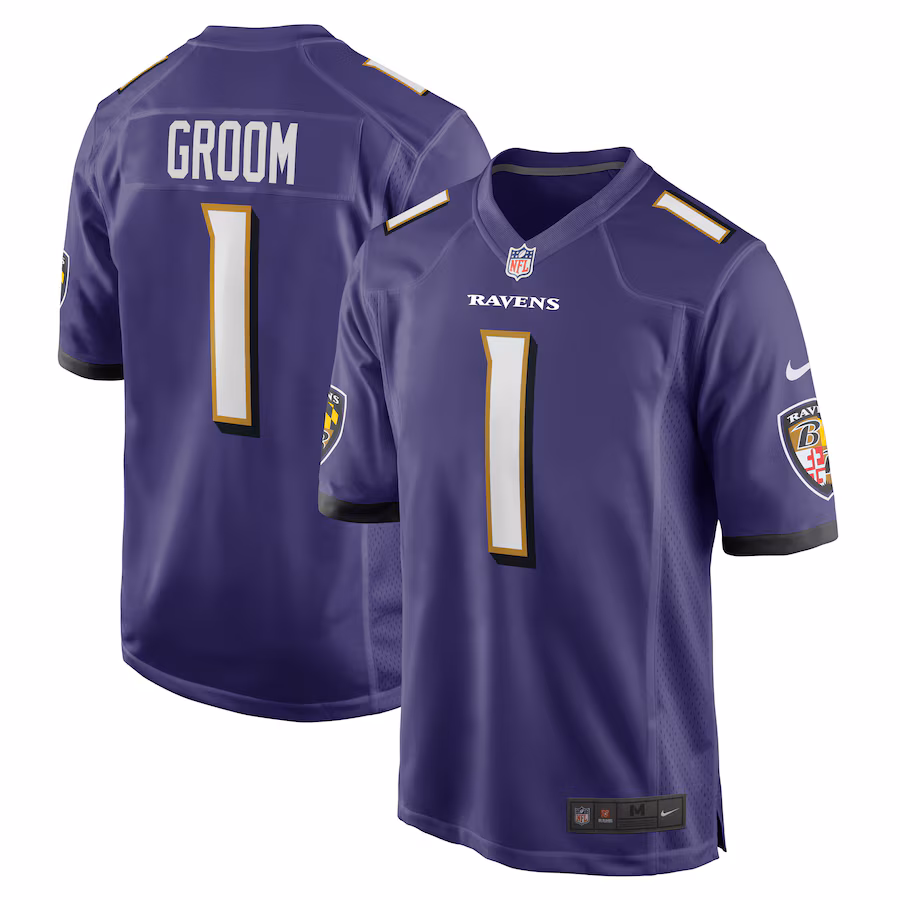 Men's Baltimore Ravens Number 1 Groom Nike Purple Game Jersey - ujerseystore