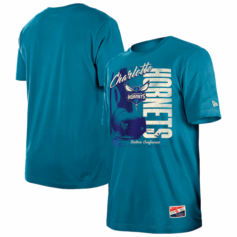 Men's Charlotte Hornets  New Era Teal Distressed Throwback Vintage Color Pack T-Shirt - ujerseystore