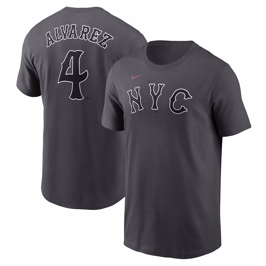 Men's New York Mets Francisco Alvarez Nike Charcoal 2024 City Connect Fuse Name & Number T-Shirt - ujerseystore