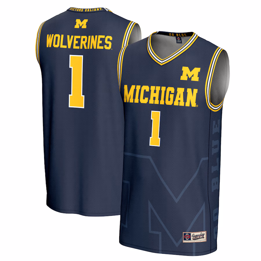 Unisex GameDay Greats #1 Navy Michigan Wolverines Icon Print Lightweight Basketball Fashion Jersey - ujerseystore