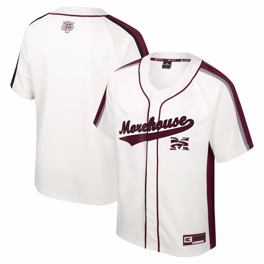 Morehouse Maroon Tigers Colosseum Ruth Button-Up Baseball Jersey - Cream - ujerseystore
