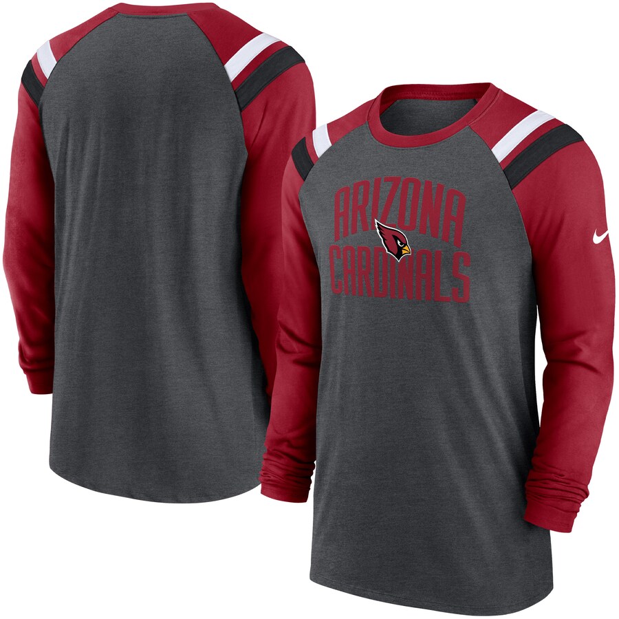 Men's Arizona Cardinals Nike Heathered Charcoal/Cardinal Tri-Blend Raglan Athletic Long Sleeve Fashion T-Shirt - ujerseystore