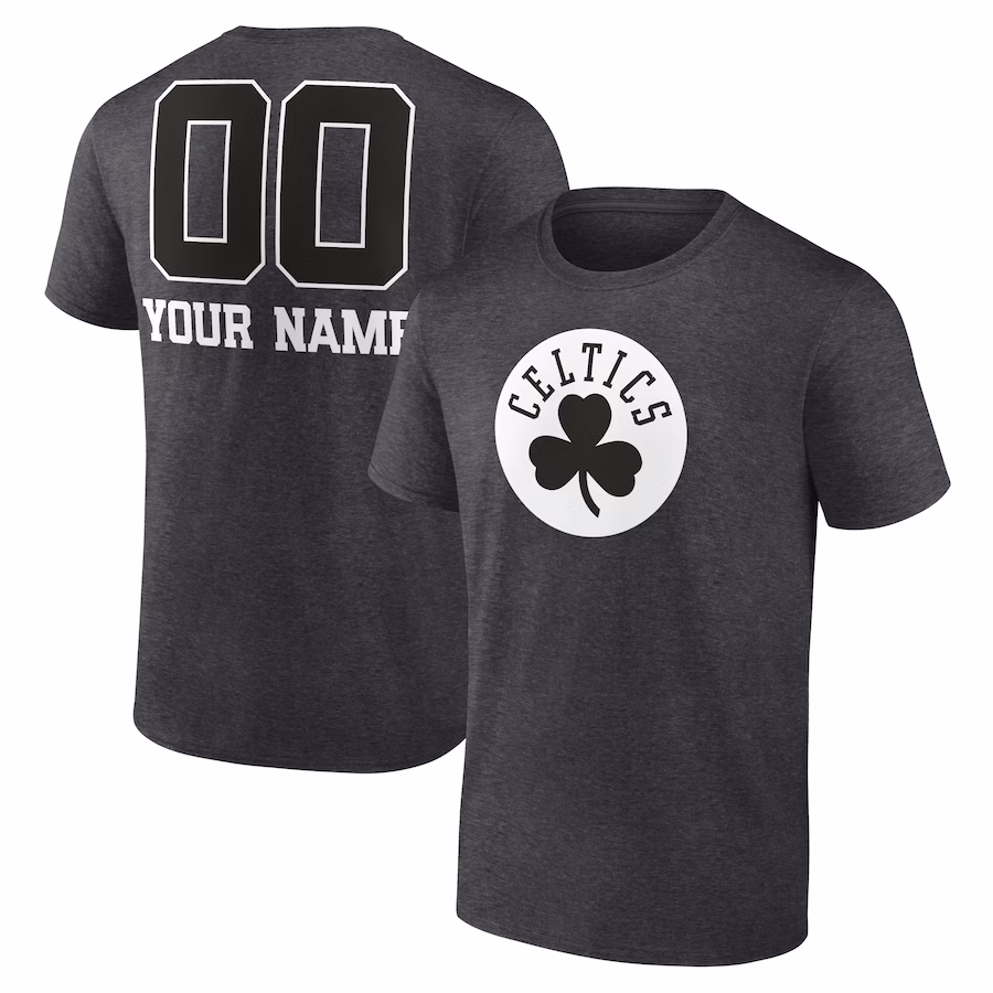 Men's Boston Celtics Charcoal Personalized Name & Number Monochrome T-Shirt - ujerseystore