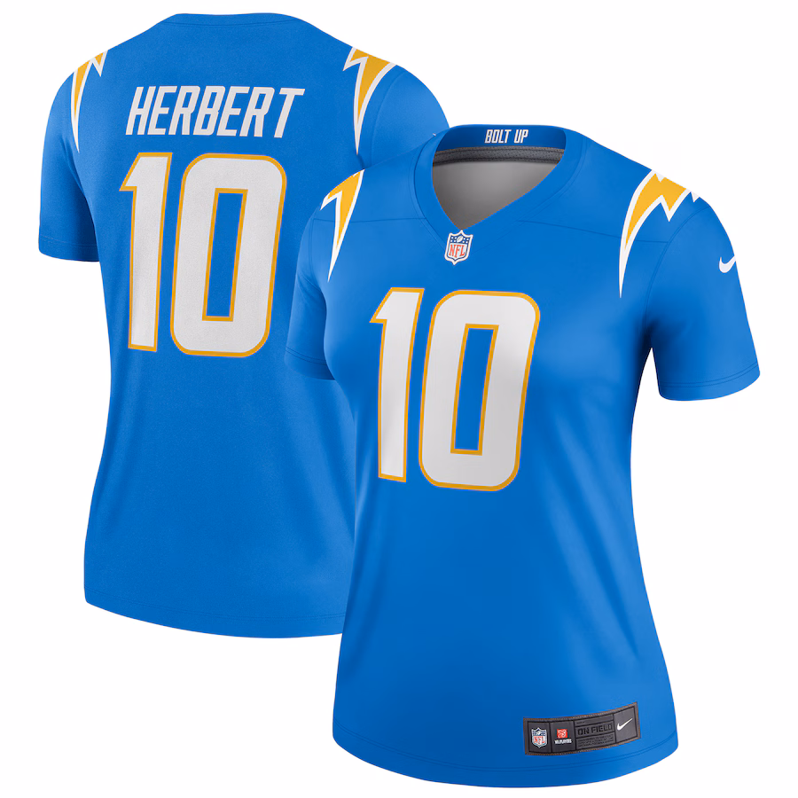 Women's Los Angeles Chargers Justin Herbert Nike Powder Blue Legend Player Performance Top - ujerseystore