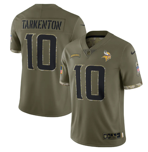 Men's Minnesota Vikings #10 Fran Tarkenton 2022 Olive Salute To Service Limited Stitched Jersey - ujerseystore