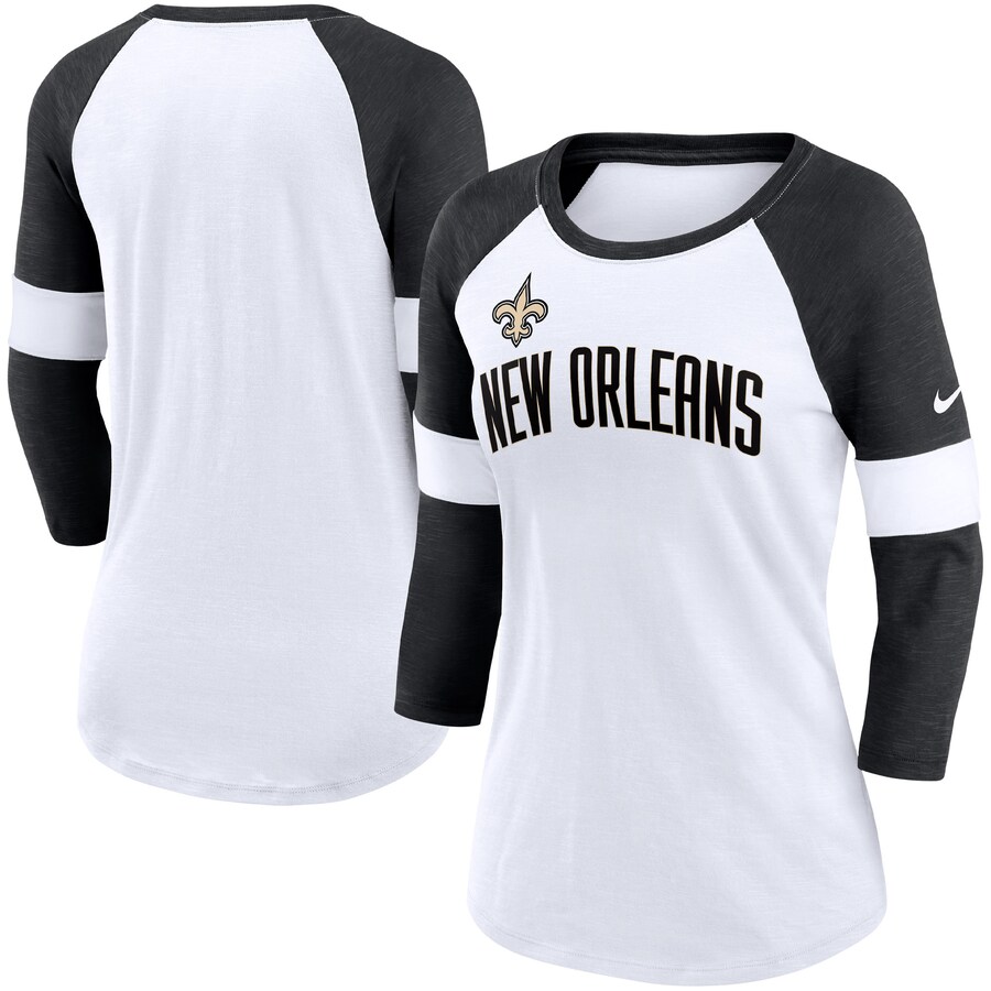 Women's New Orleans Saints Nike White/Heather Black Football Pride Raglan 3/4-Sleeve T-Shirt - ujerseystore