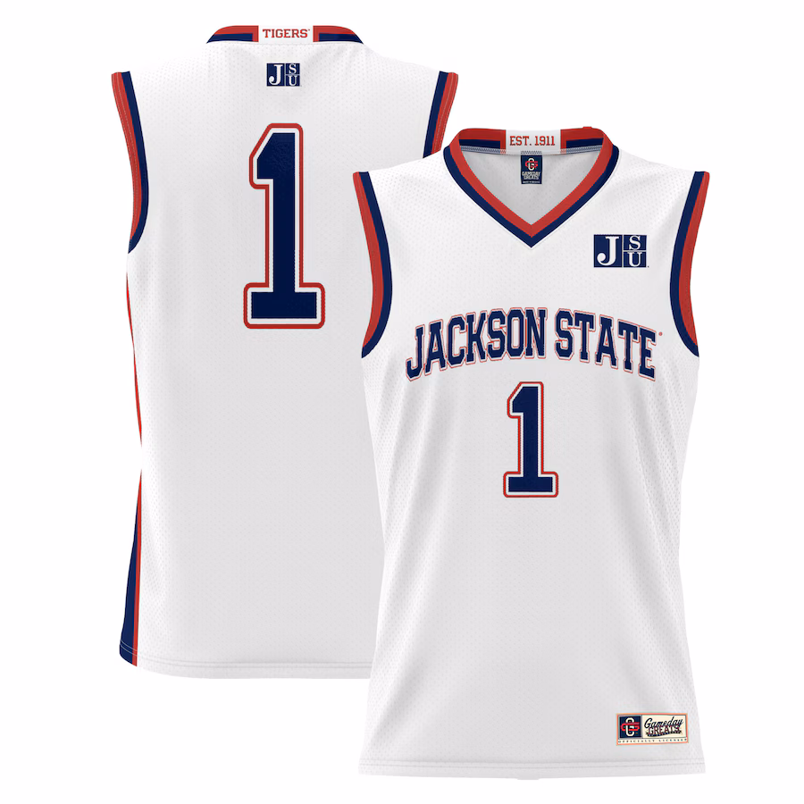 Male GameDay Greats #1  White Jackson State Tigers  Lightweight Basketball Jersey - ujerseystore