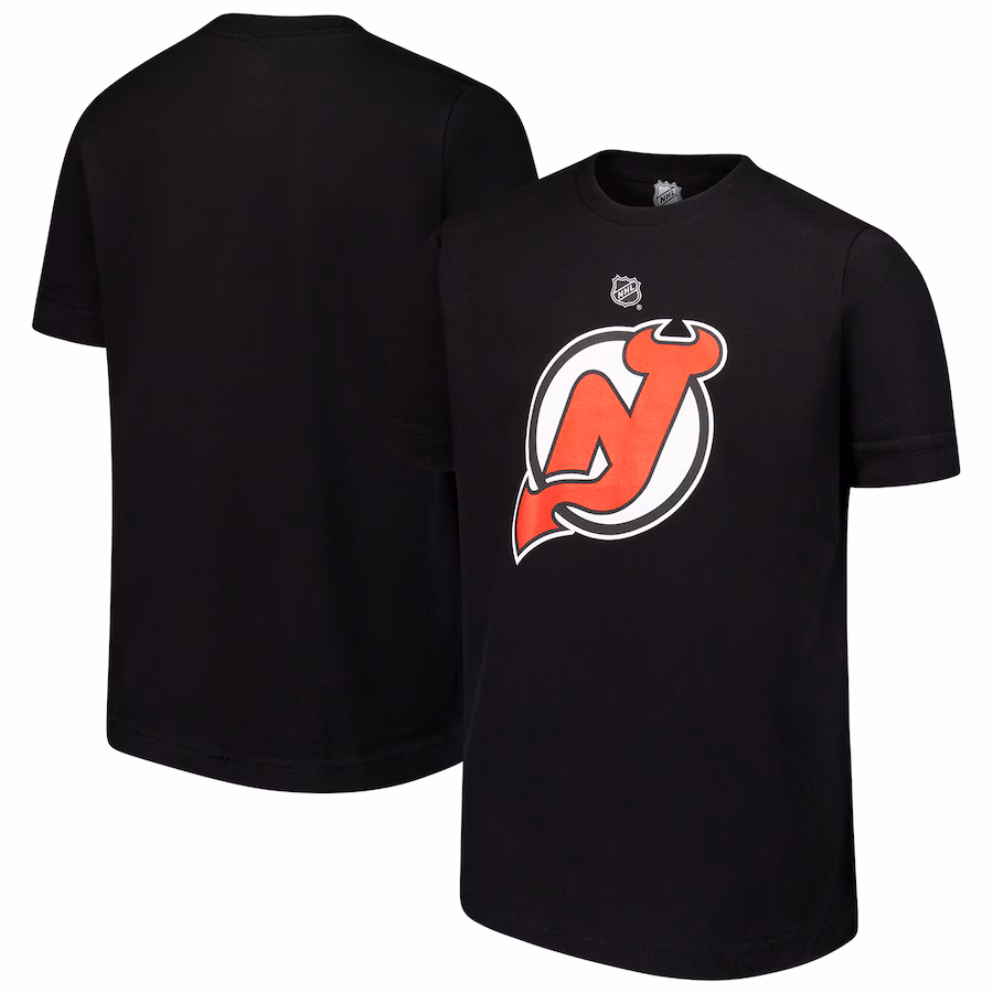 Youth New Jersey Devils Black Primary Logo T-Shirt - ujerseystore