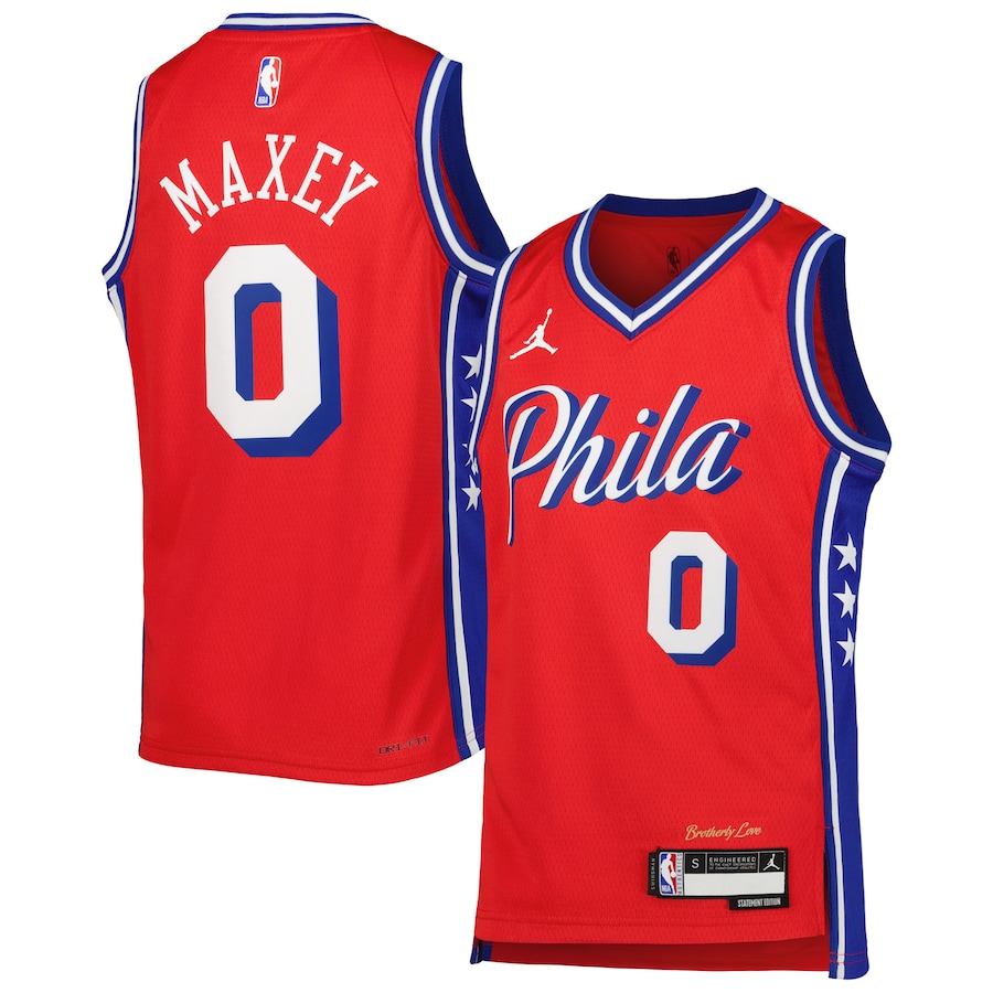 Youth Philadelphia 76ers Tyrese Maxey Jordan Brand Red Swingman Jersey - Statement Edition - ujerseystore