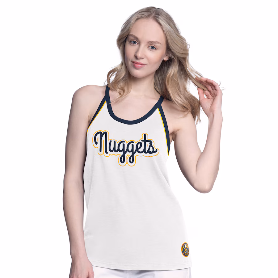 Women's Denver Nuggets G-III 4Her by Carl Banks White Curveball Racerback Tank Top - ujerseystore