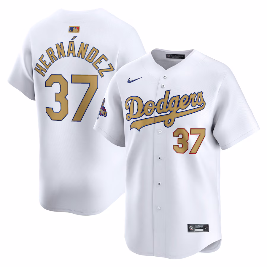 Men's Los Angeles Dodgers Teoscar Hernandez Nike White 2025 Gold Collection Limited Jersey - ujerseystore