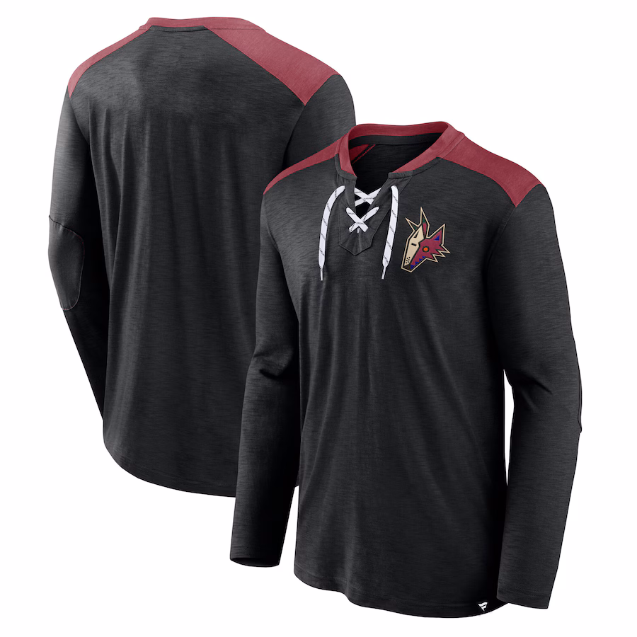 Men's Arizona Coyotes Fanatics Black Special Edition 2.0 Long Sleeve Lace-Up T-Shirt - ujerseystore