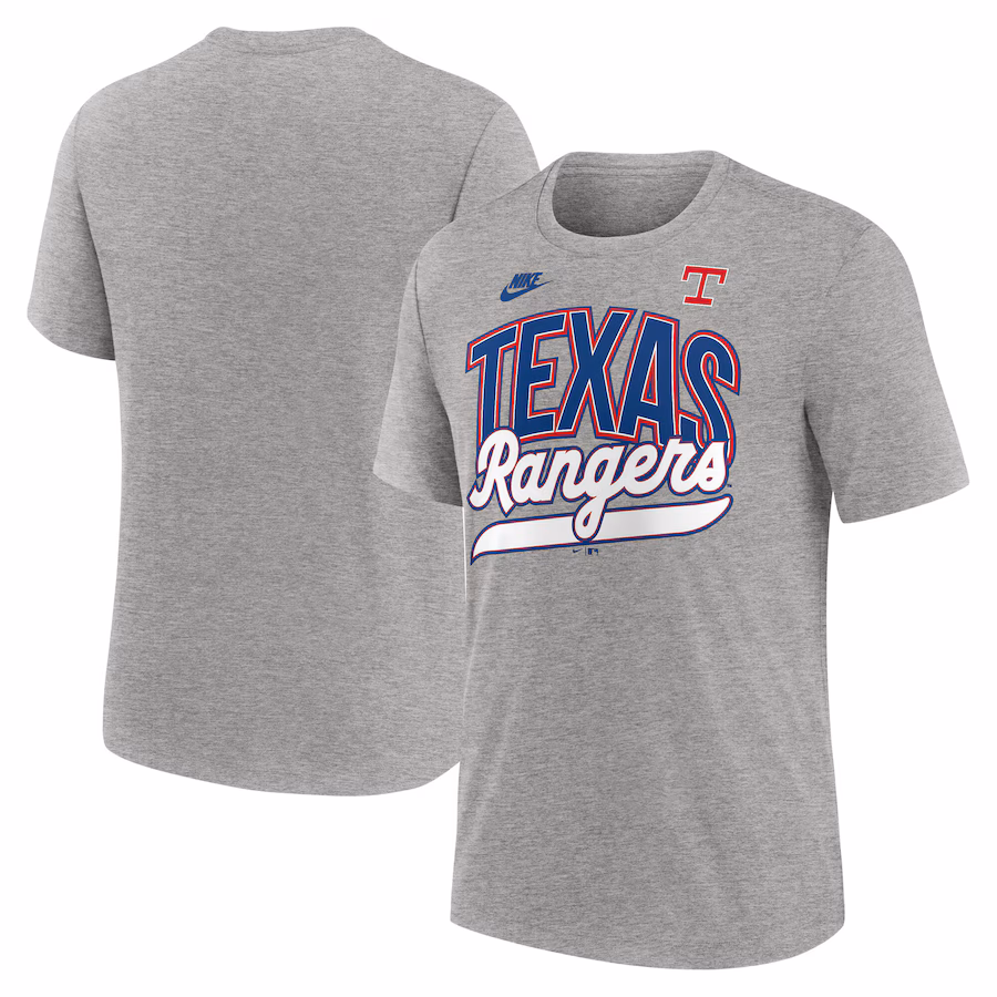 Men's Texas Rangers Nike Heather Gray Cooperstown Collection Retro Tri-Blend T-Shirt - ujerseystore