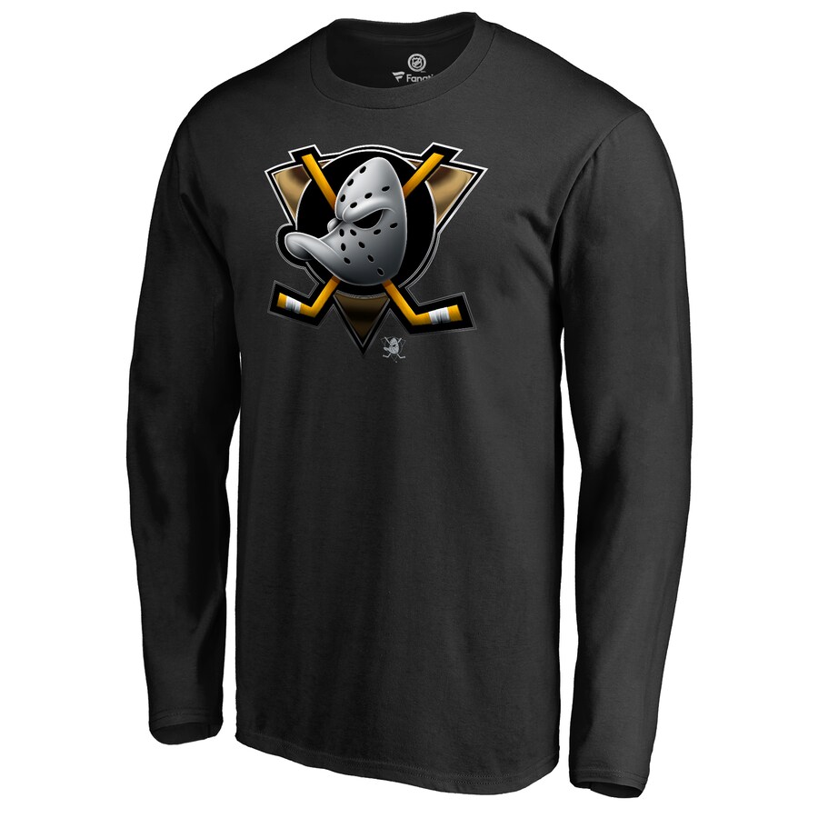Men's Anaheim Ducks Black Midnight Mascot Long Sleeve T-Shirt - ujerseystore
