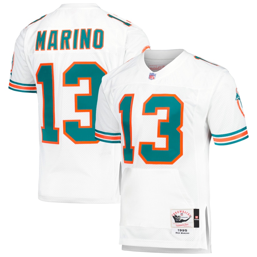 Men's Miami Dolphins 1995 Dan Marino Mitchell & Ness White Authentic Throwback Retired Player Pocket Jersey - ujerseystore