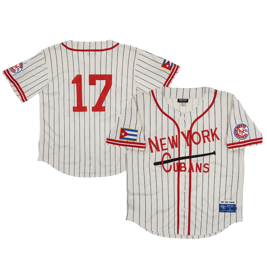Men's New York Cubans #17 Rings & Crwns Cream Mesh Button-Down Replica Jersey - ujerseystore