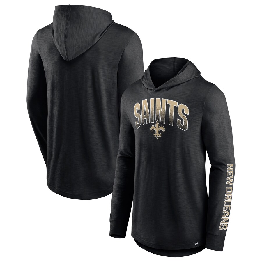 Men's New Orleans Saints Fanatics Black Front Runner Long Sleeve Hooded T-Shirt - ujerseystore