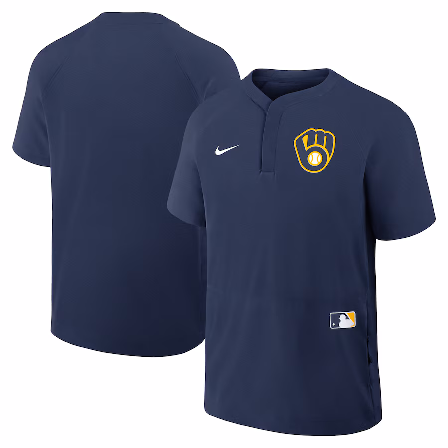 Men's Milwaukee Brewers Nike Navy Authentic Collection Raglan Short Sleeve Windshirt - ujerseystore