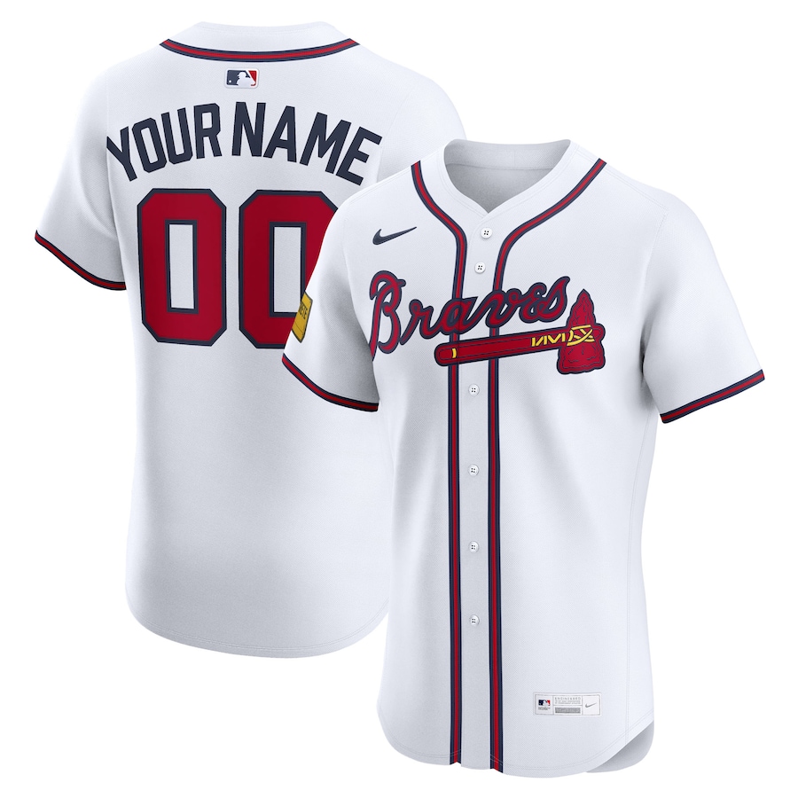 Men's Atlanta Braves Nike White Home Elite Sponsor Patch Custom Jersey - ujerseystore