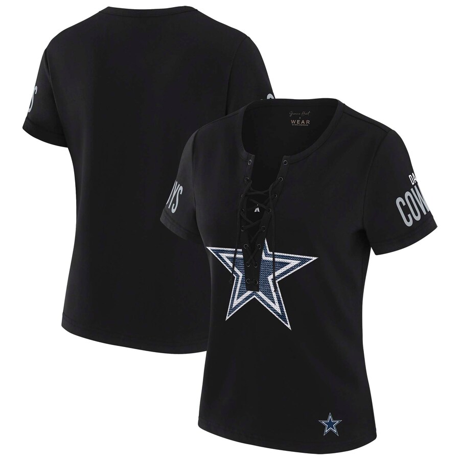 Women's Dallas Cowboys WEAR by Erin Andrews x Gracie Hunt Black Draft Me Lace-Up T-Shirt - ujerseystore