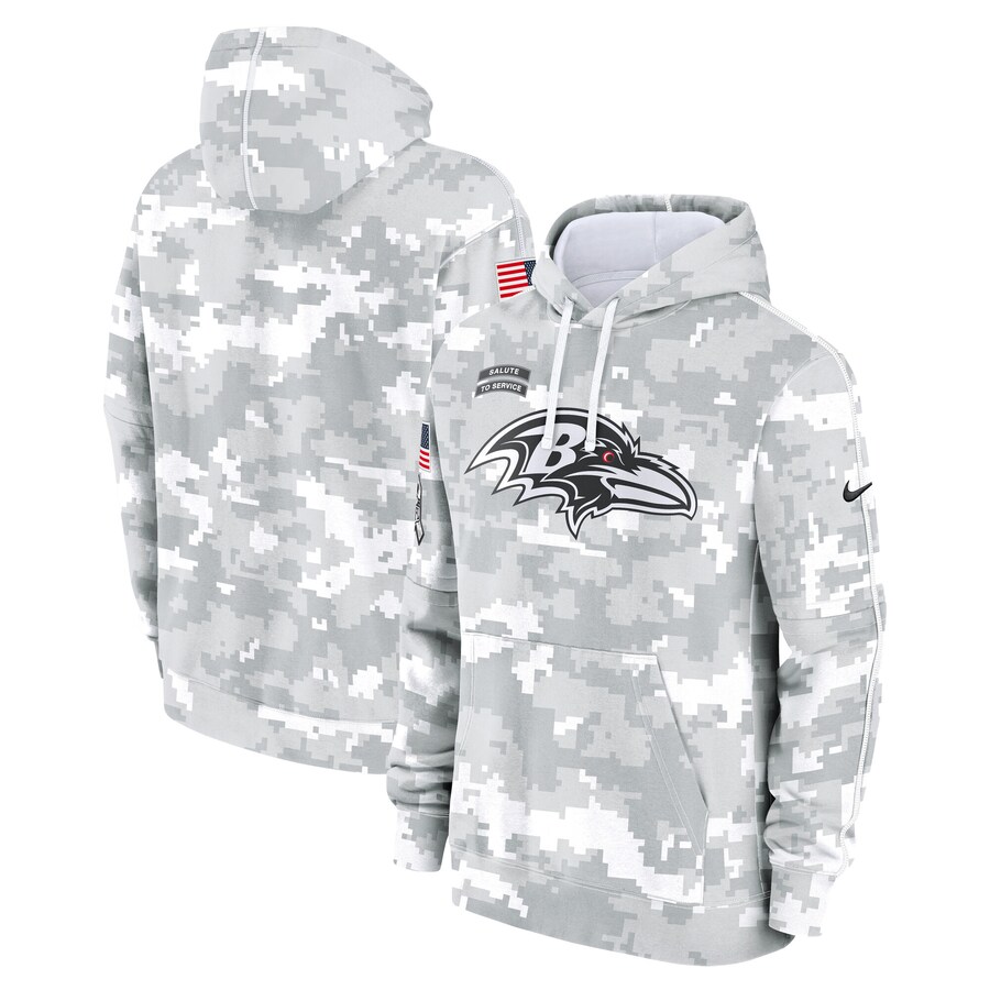 Men's Baltimore Ravens Nike Arctic Camo 2024 Salute to Service Club Fleece Pullover Hoodie - ujerseystore
