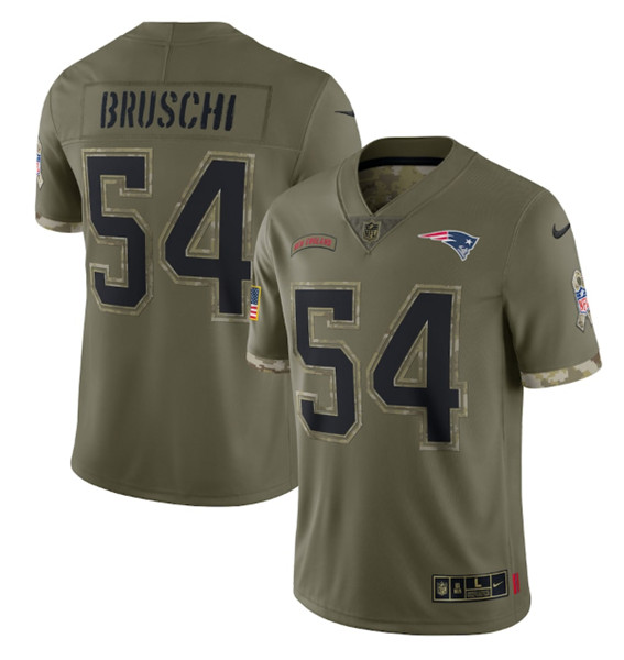 Men's New England Patriots #54 Tedy Bruschi 2022 Olive Salute To Service Limited Stitched Jersey - ujerseystore