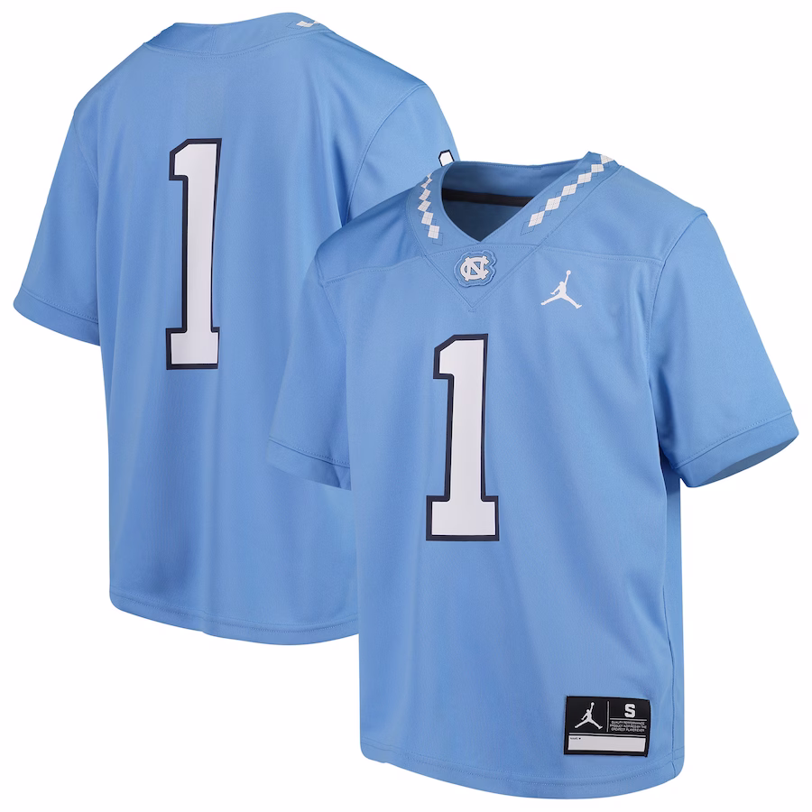 #1 North Carolina Tar Heels Jordan Brand Youth Team Replica Football Jersey - Carolina Blue - ujerseystore