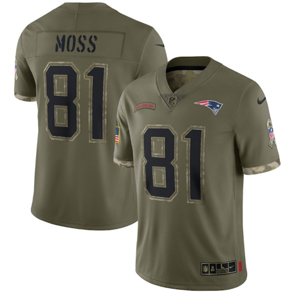 Men's New England Patriots #81 Randy Moss 2022 Olive Salute To Service Limited Stitched Jersey - ujerseystore