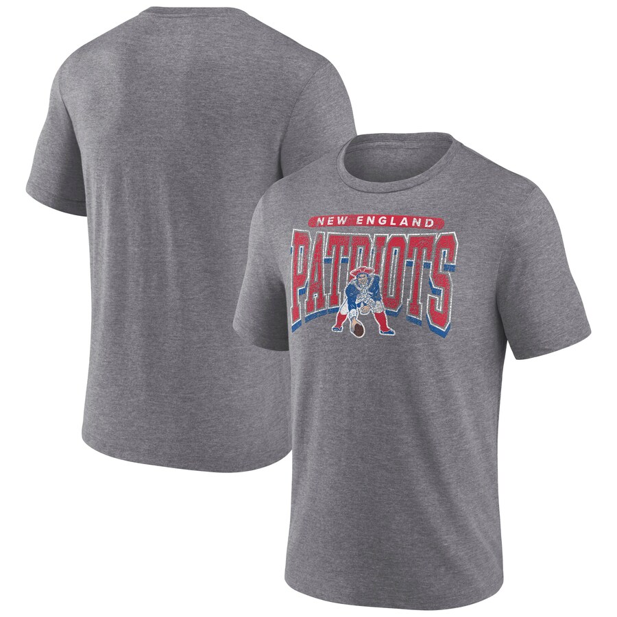 Men's New England Patriots Fanatics Heather Gray Warped Block Tri-Blend T-Shirt - ujerseystore